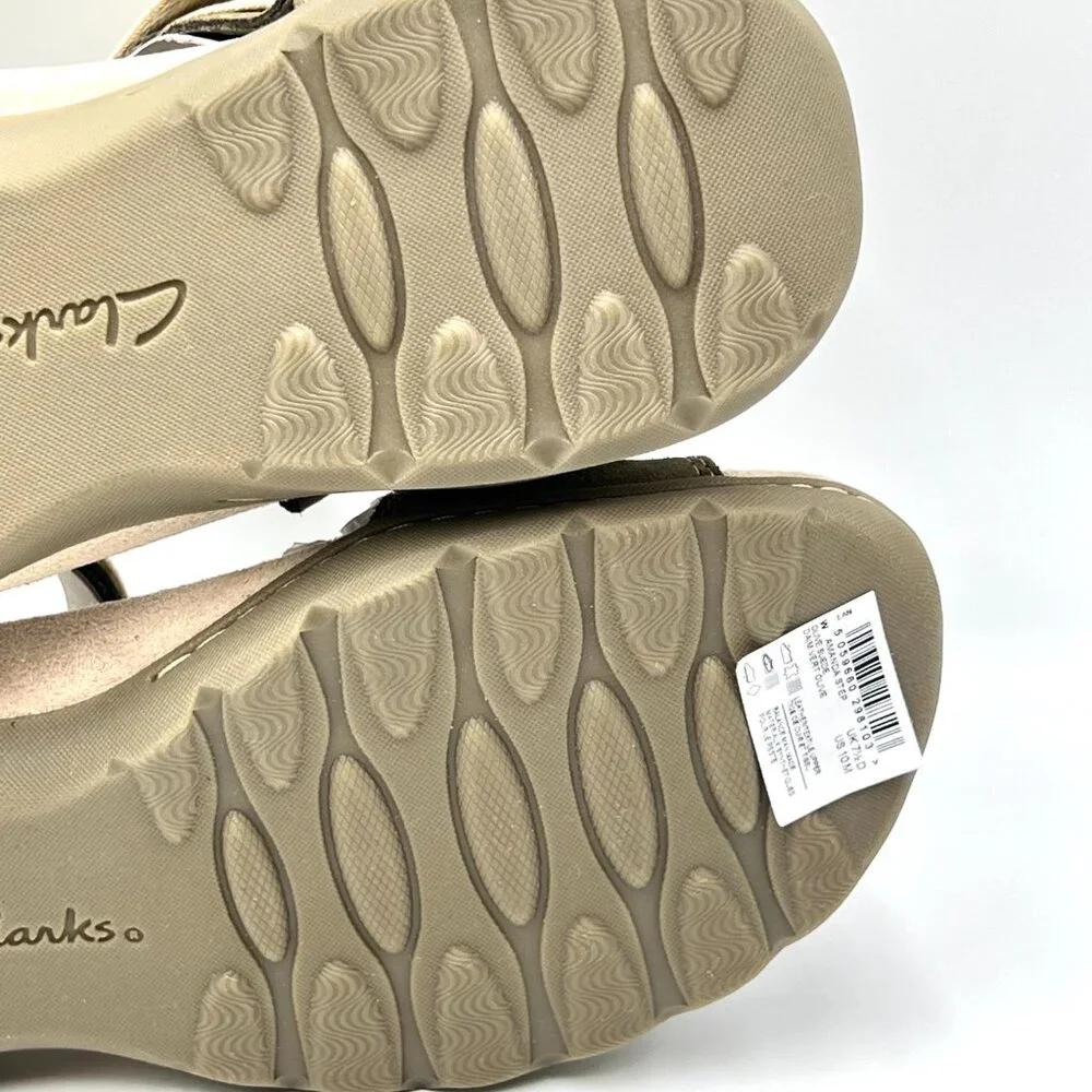 Clarks Womens Size 10 10M Olive Green Suede Leather Sandals Comfort Summer Shoes
